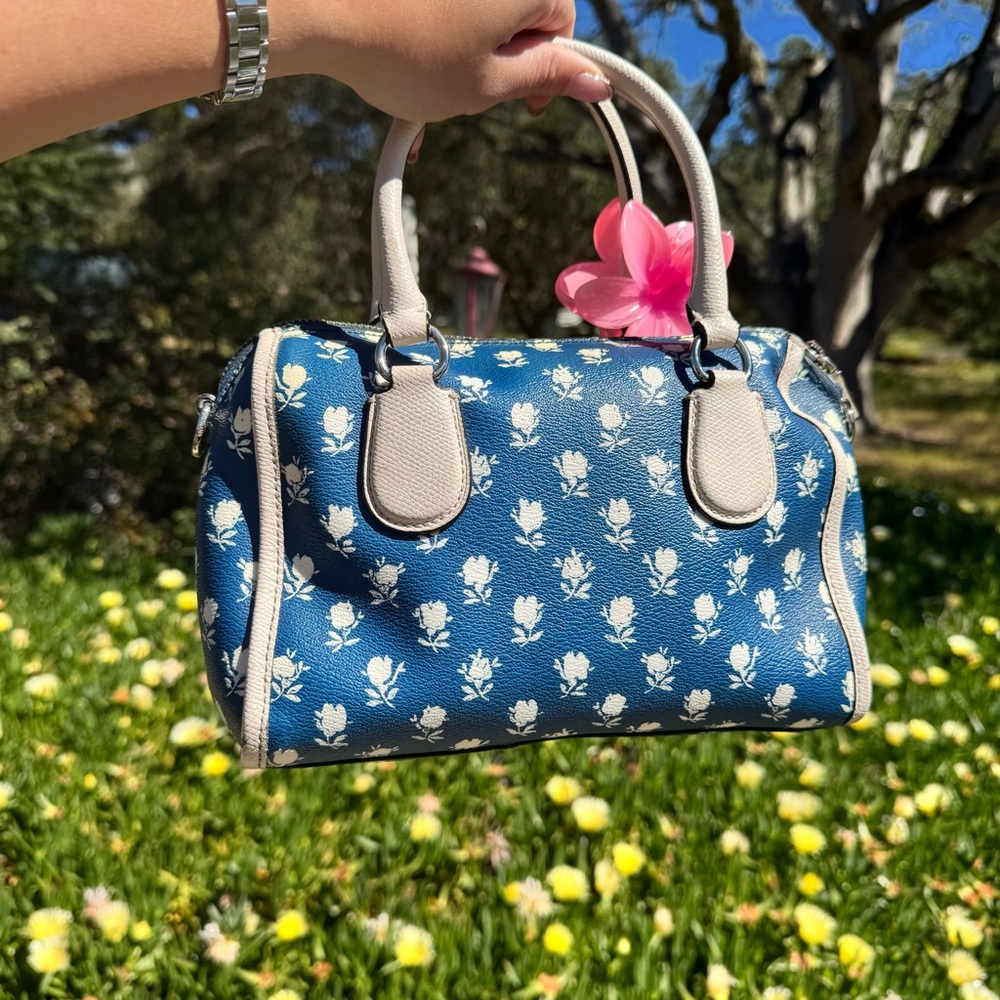 Coach Blue Floral Small Sierra Satchel F37237 + Clip - Picture 2 of 7